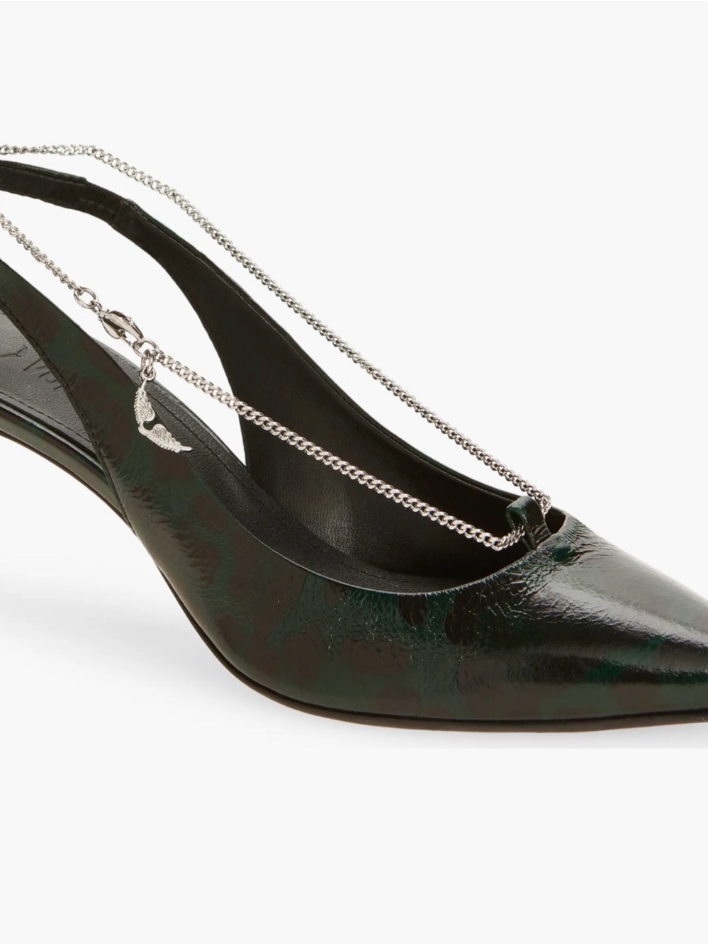 Zadig & Voltaire First Night Slingback Pump in Abyss Green w/ Chain Detail 37/7
